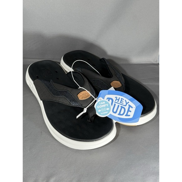 Hey Dude Other - Hey Dude Hey20 Flip Flop Mesh Mens 11 White/Black Thong Slip On Sandal New